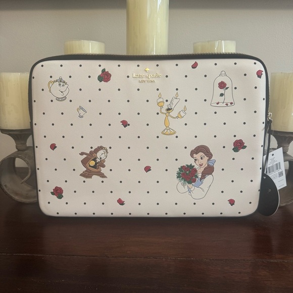 Kate Spade Cream Polka Dot Beauty & the Beast 💛Laptop Sleeve - Picture 3 of 6